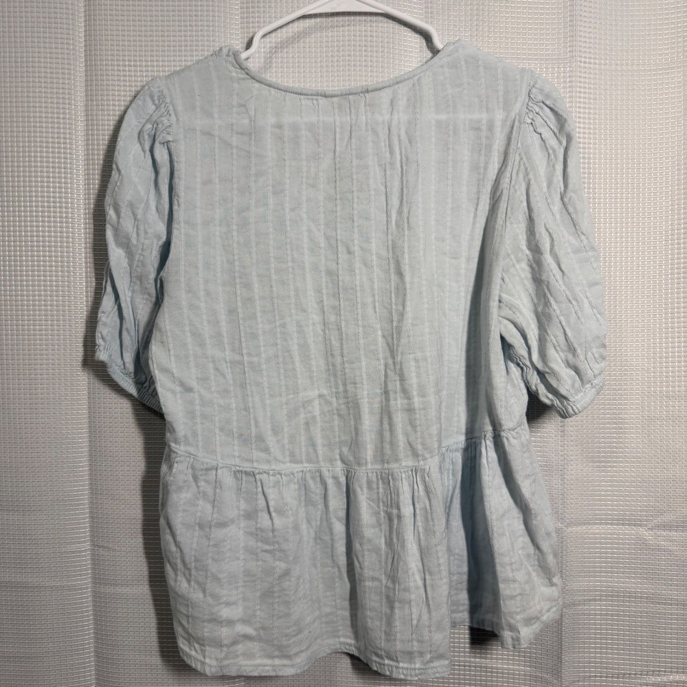 Lucky Brand Babydoll Top Womens Small Light Blue Striped Peplum V-Neck - Picture 2 of 3
